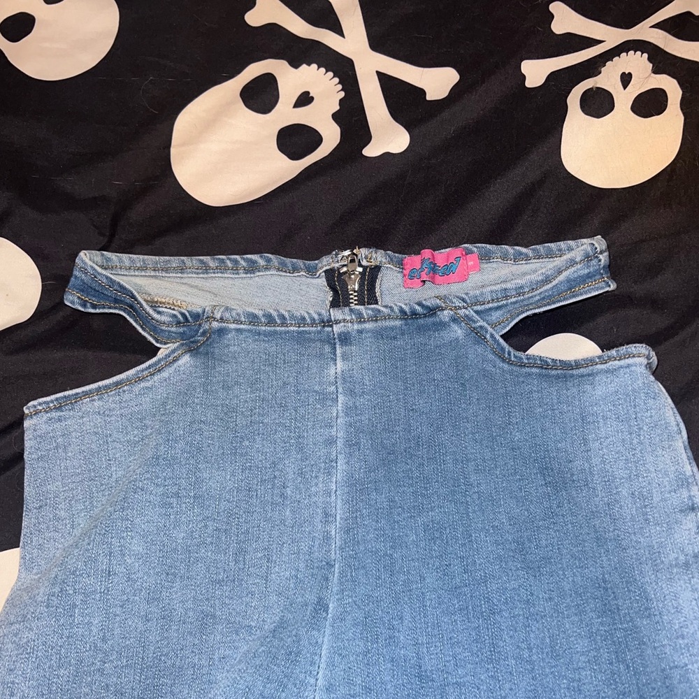 Edikted Light Blue Cutout Wide Leg Jeans